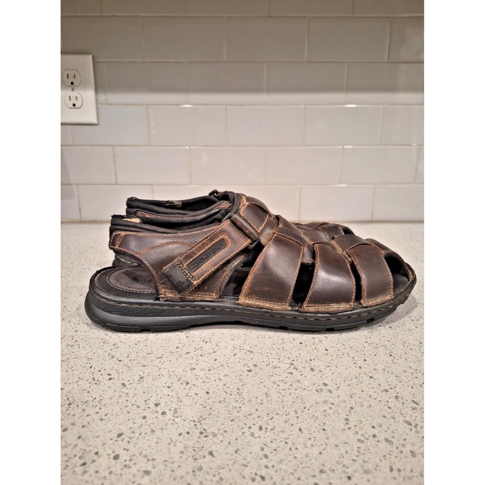 Rockport Mens Darwyn Fishermen Leather Sandals Brown Size 11 US